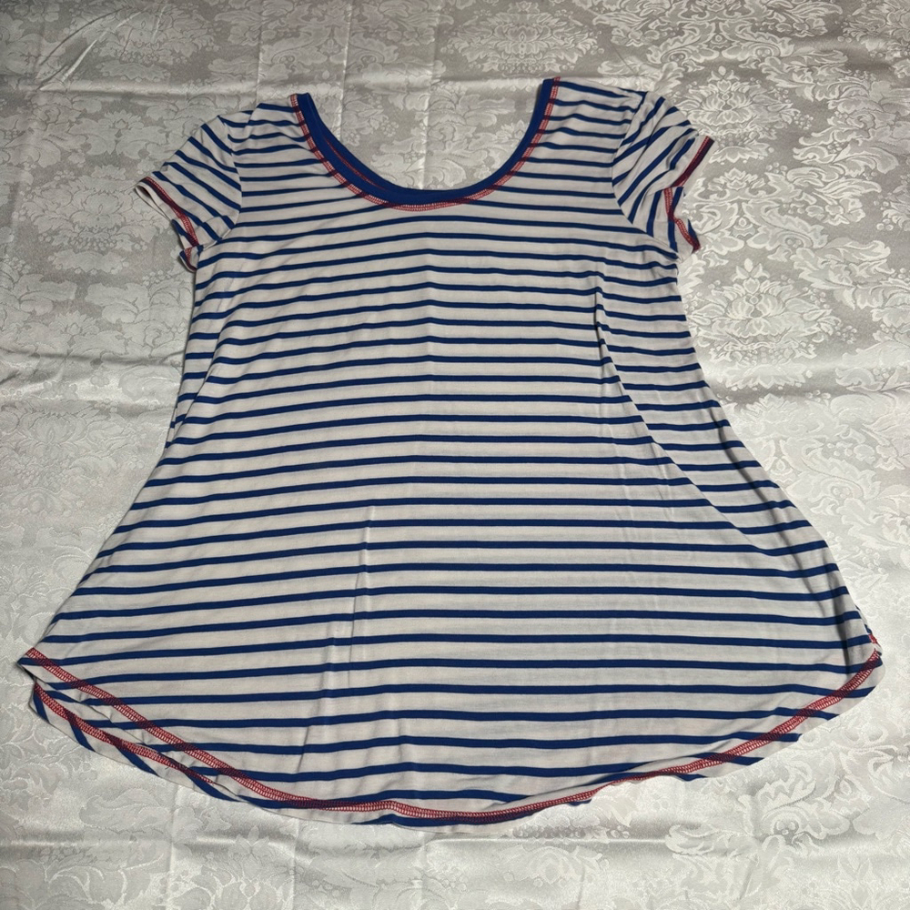 Women's Cupio Short Sleeve Tee L White Blue Striped